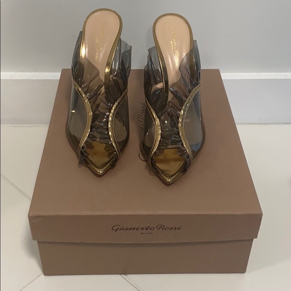 Gianvito Rossi -Ofelia Ruffle Trim PVC Mule- Sz 40 - Picture 2 of 8